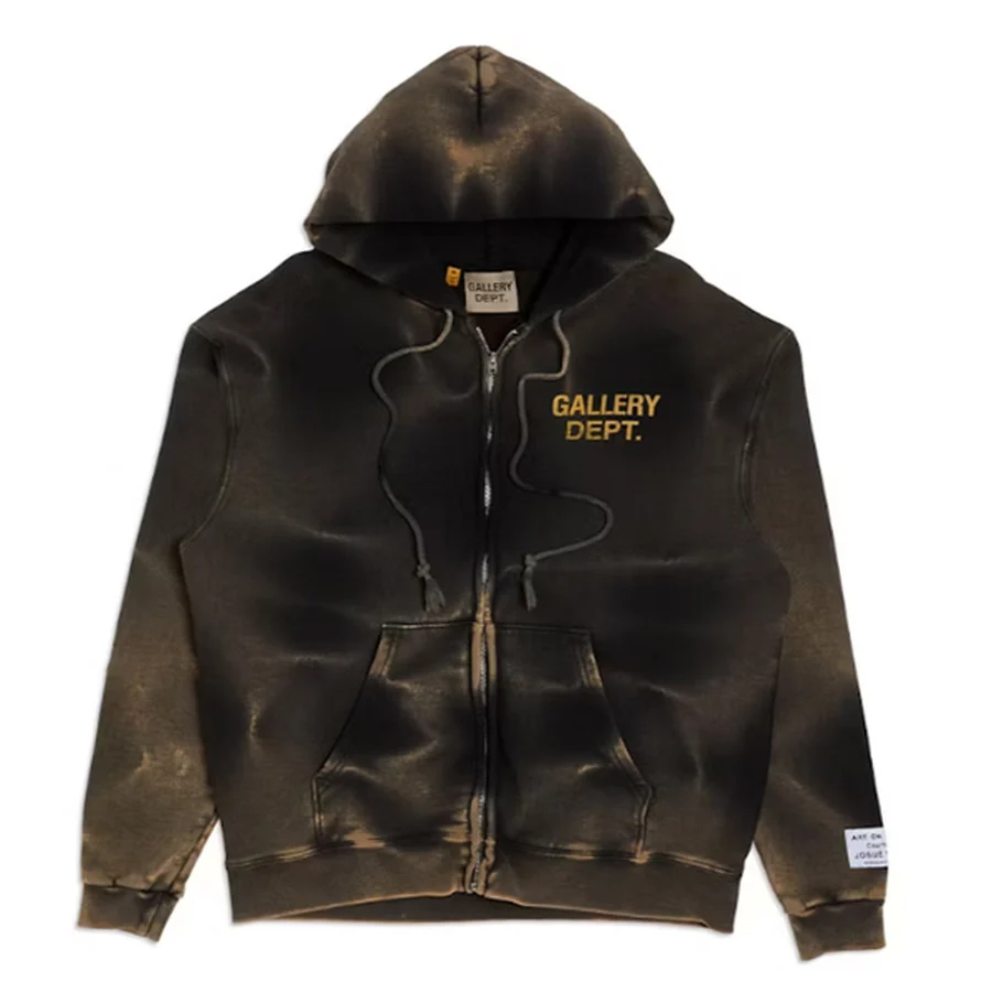 Black Sun-Faded Zip-Up Hoodie Hoodie — Black
