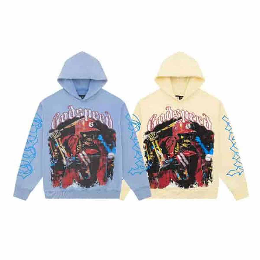 Godspeed Blue, Cream Skeleton Baseball Player Graphic Hoodie