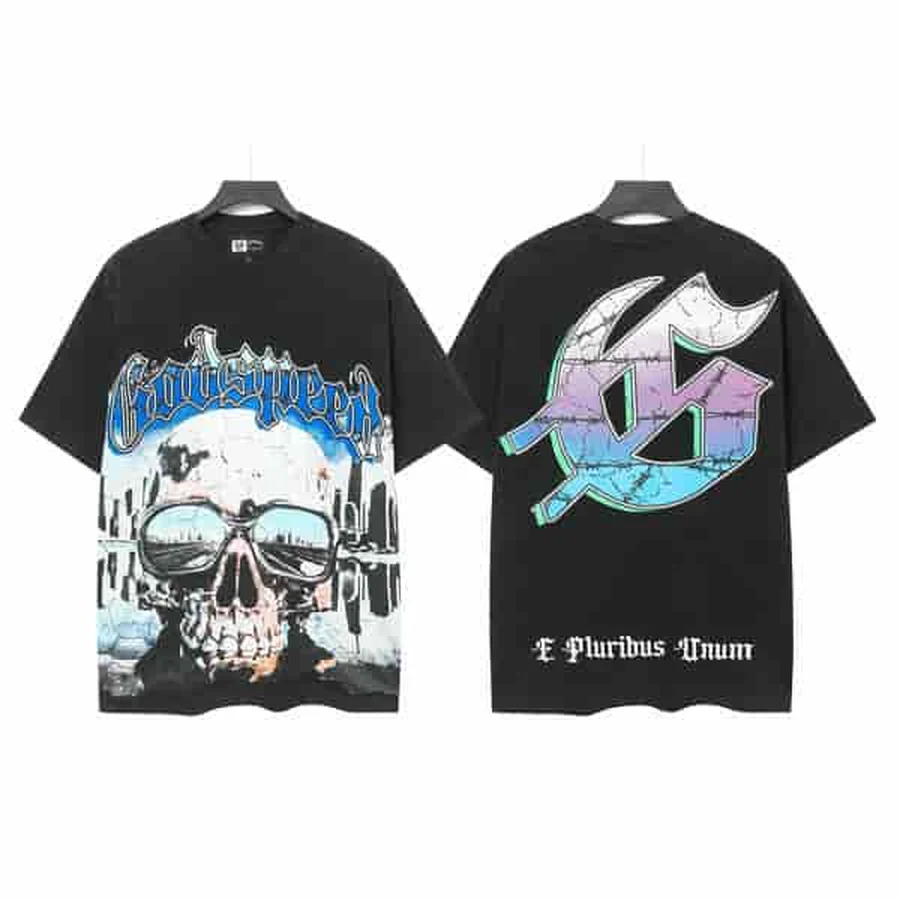 Purple Skull And Car Graphic T-Shirt — Black
