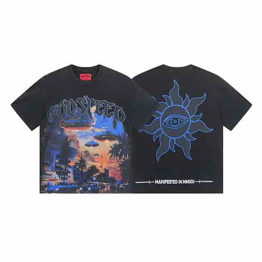 Purple Skull And Car Graphic T-Shirt — Black