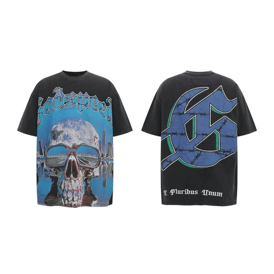 Purple Skull And Car Graphic T-Shirt — Black