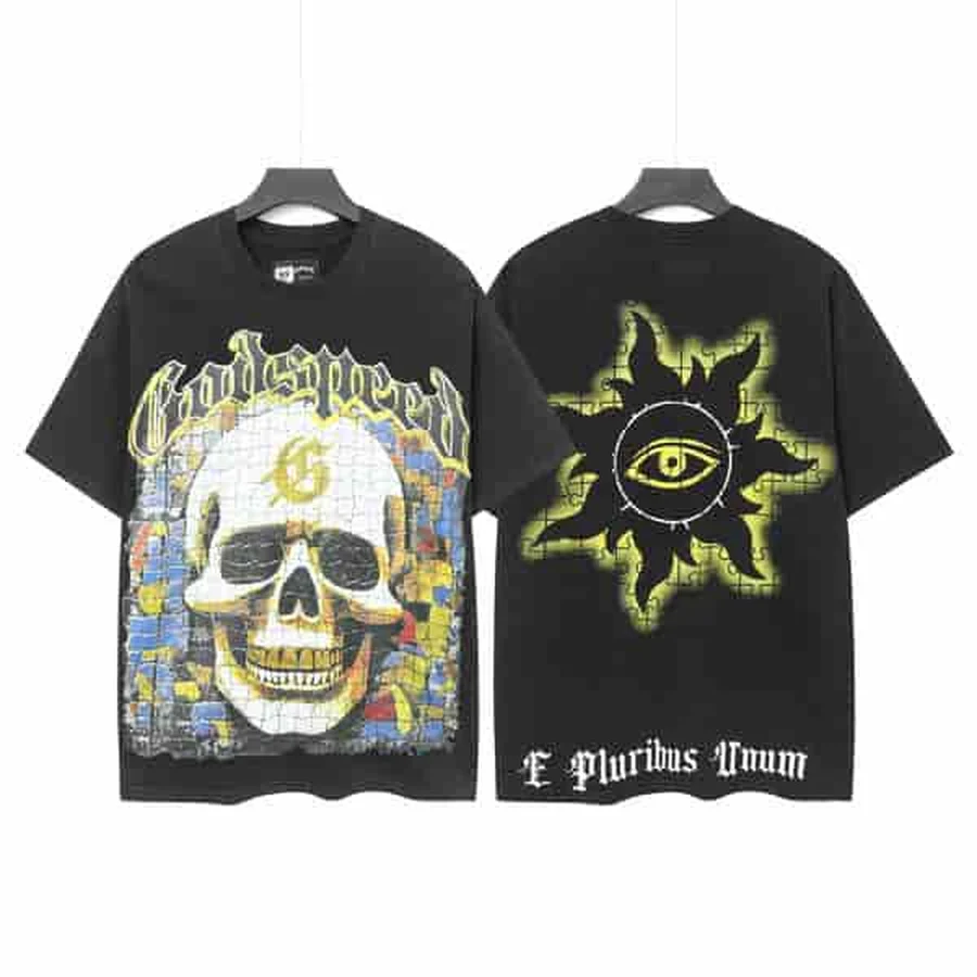 Purple Skull And Car Graphic T-Shirt — Black