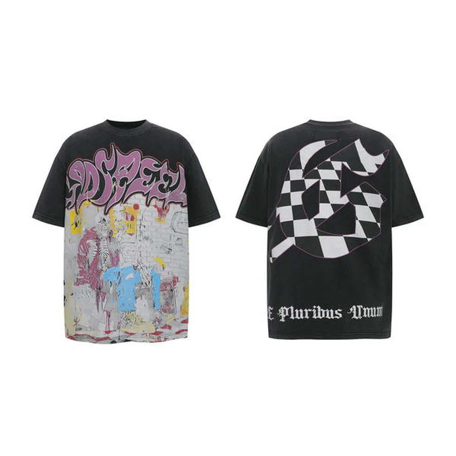 Purple Skull And Car Graphic T-Shirt — Black