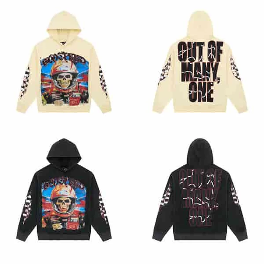 Godspeed Cream, Black Skull Astronaut Racer Graphic Hoodie
