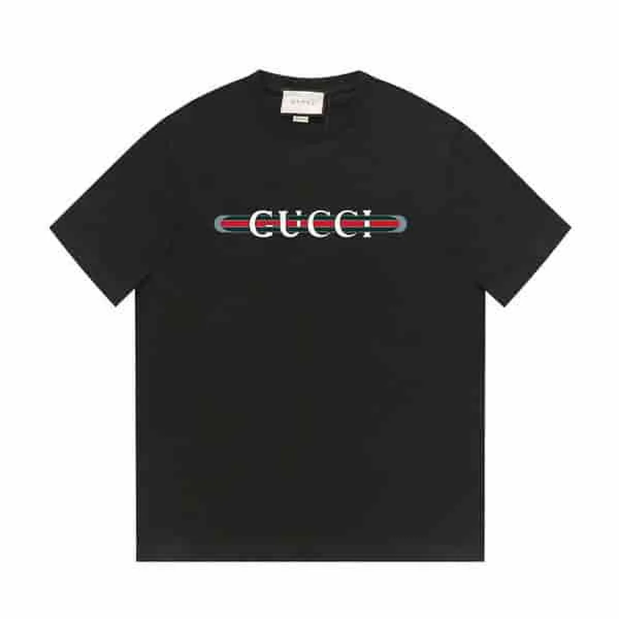 Black, White Logo With Horizontal Stripes T-Shirt — Black