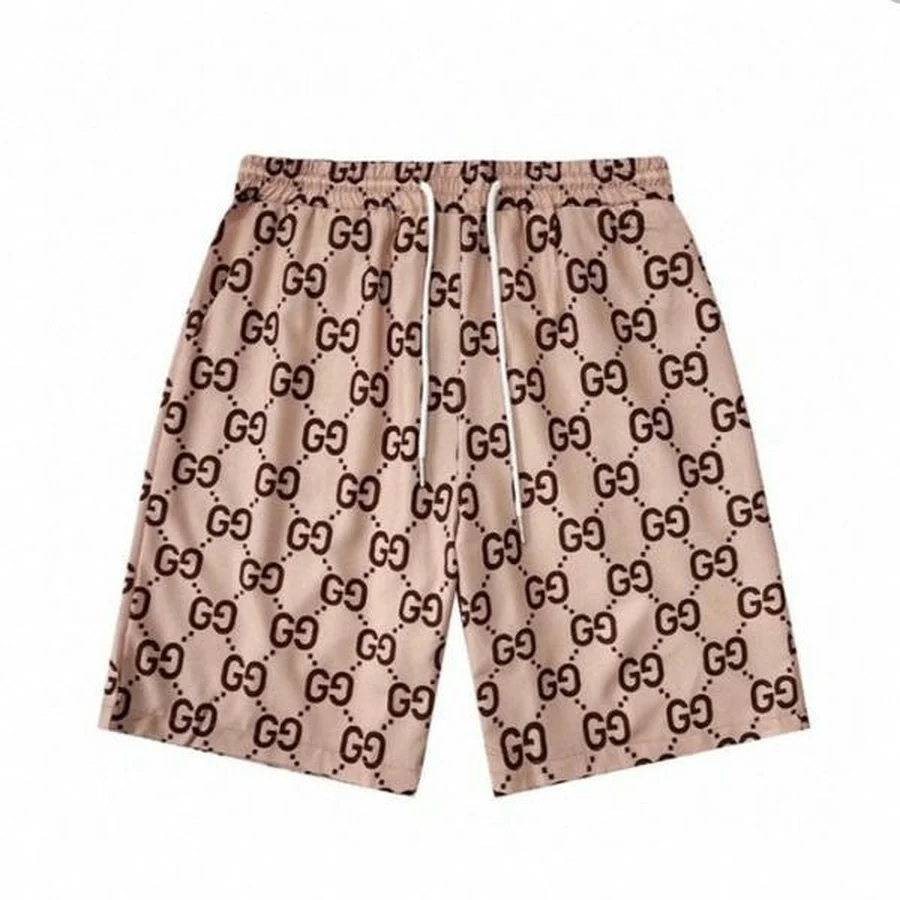 Tan Monogram Logo Pattern Shorts — Beige