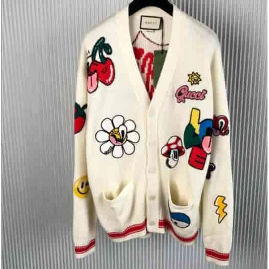 Gucci White Cartoon Patches And Embroidery Sweater