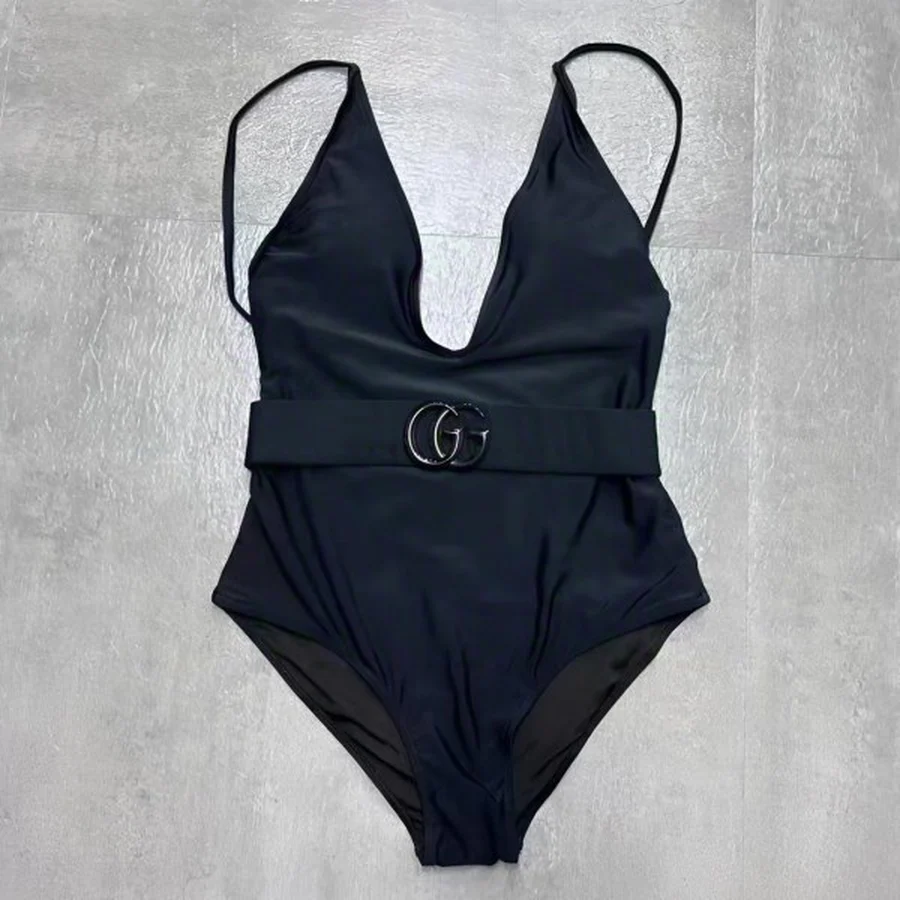 Blue, White Monogram Pattern With Center Text Swim Shorts — Black