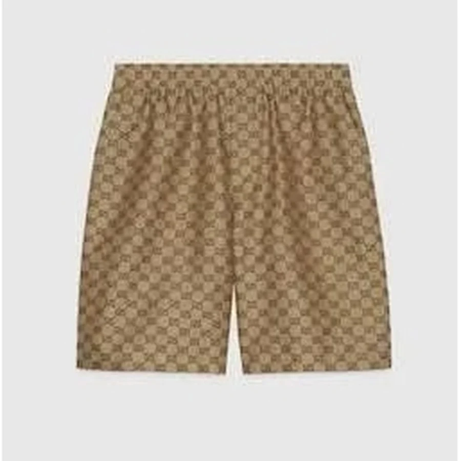 Brown Monogram Logo Print Shorts — Brown