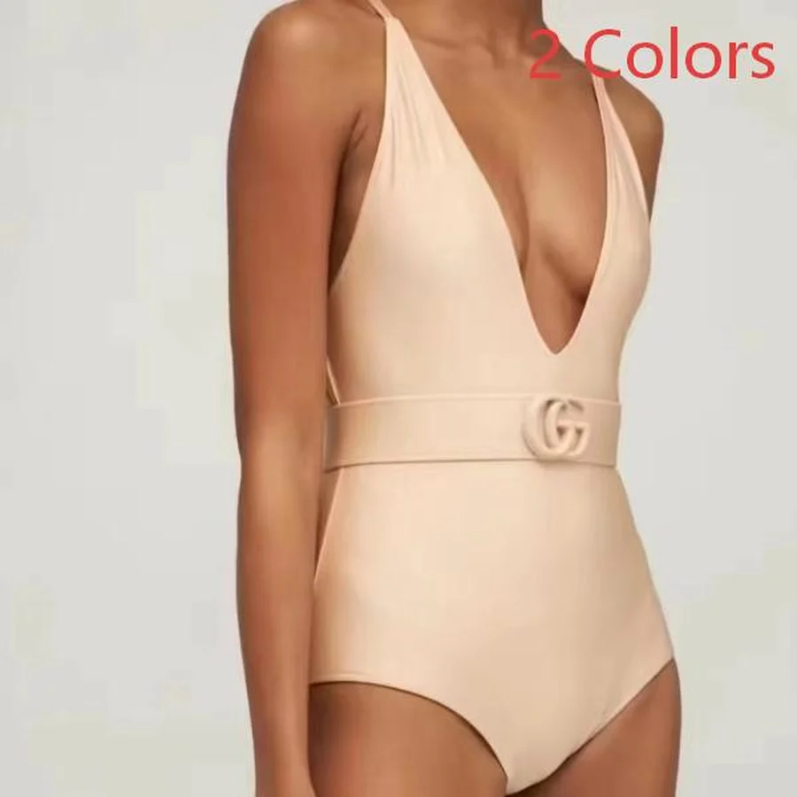 Gucci Beige Plunging Neckline Belted Swimsuit Swim Shorts