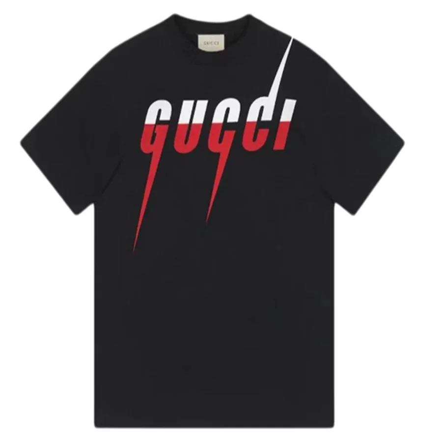 Black, White Logo With Horizontal Stripes T-Shirt — Black