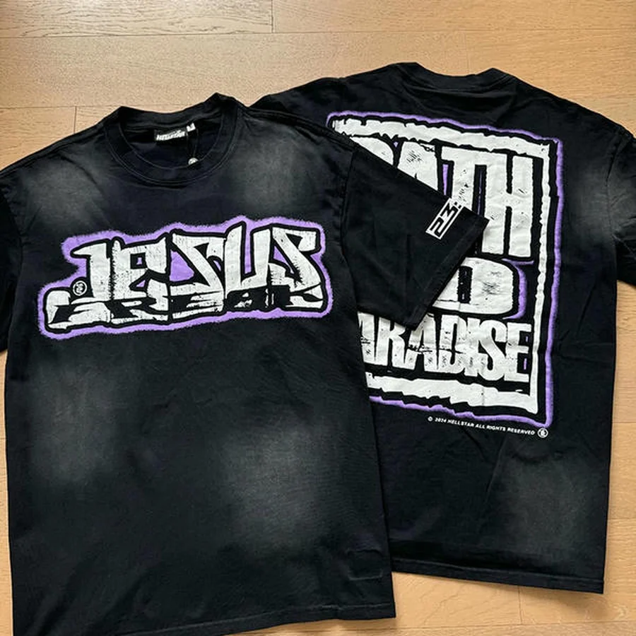 Hellstar Black Graffiti Style Text Graphics T-Shirt