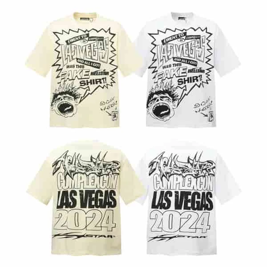 Hellstar White,Cream Distressed Comic Style Graphics T-Shirt