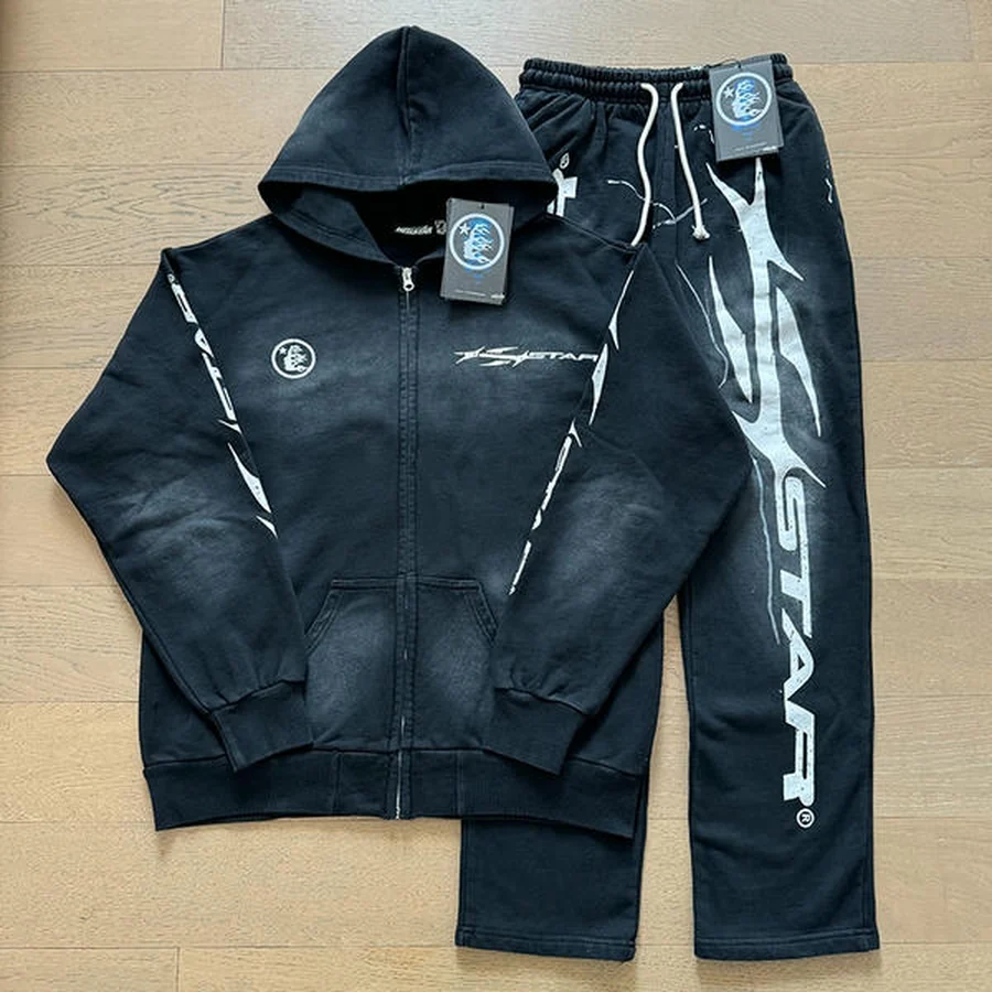 Black Star And Flame Graphics Tracksuit — Black