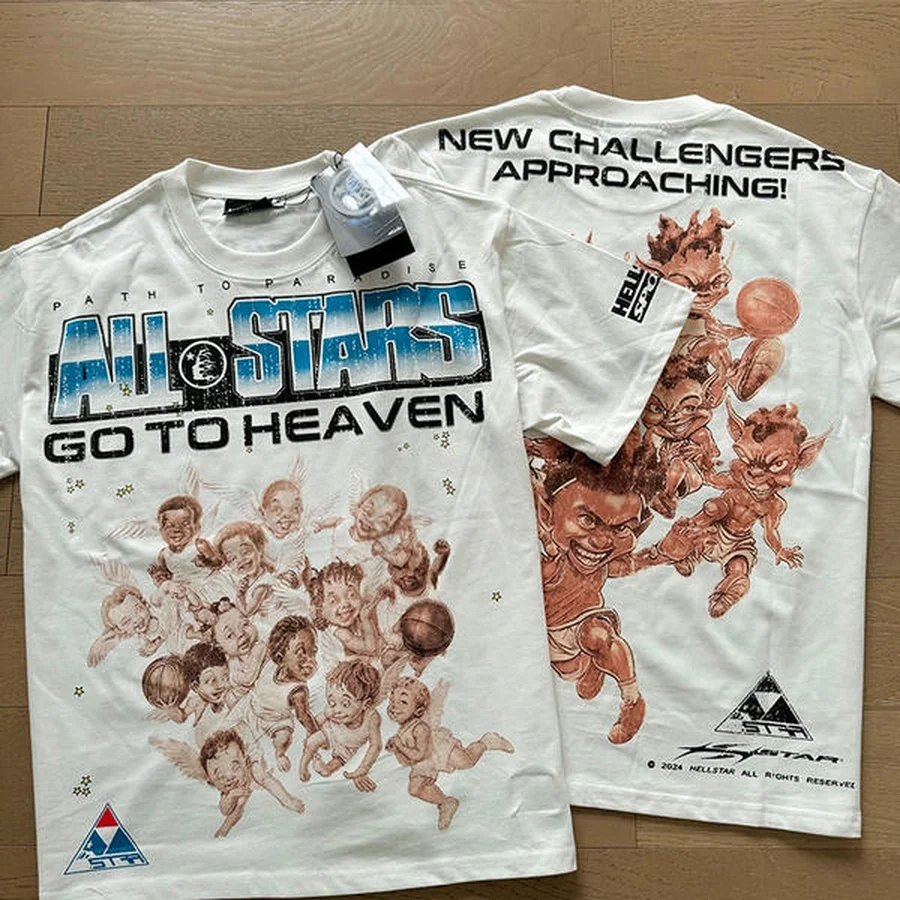 Hellstar White Cartoon Baby Angels Basketball T-Shirt
