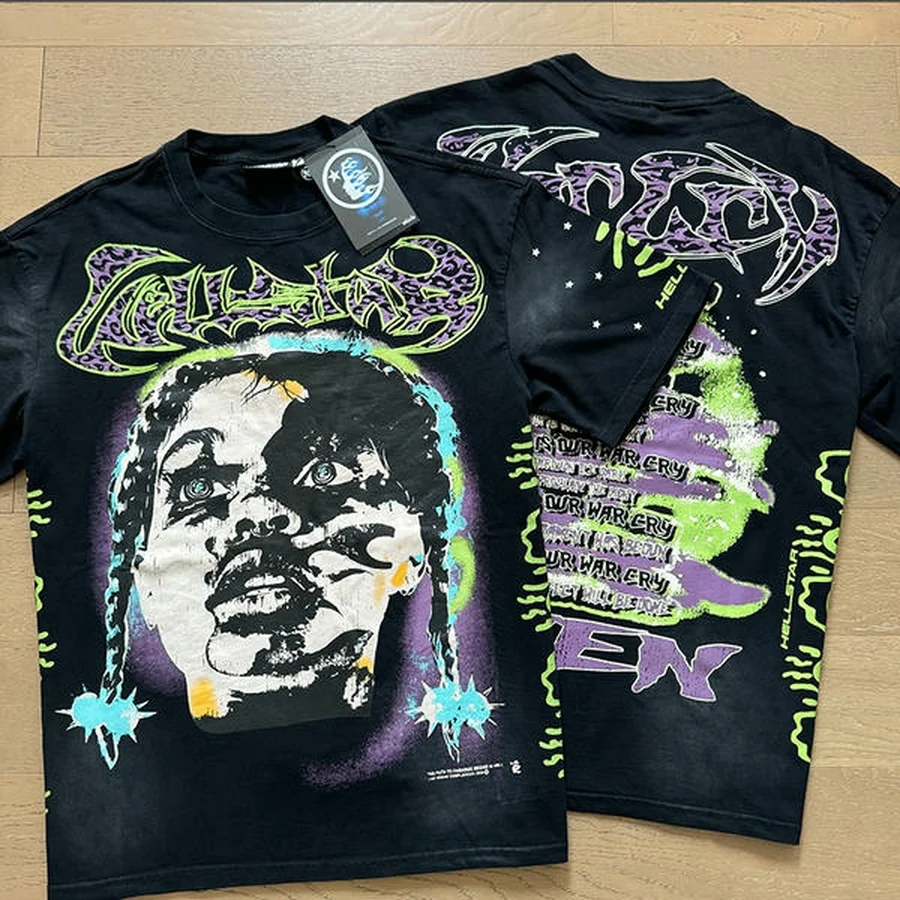 Hellstar Black Graphic Face And Text T-Shirt