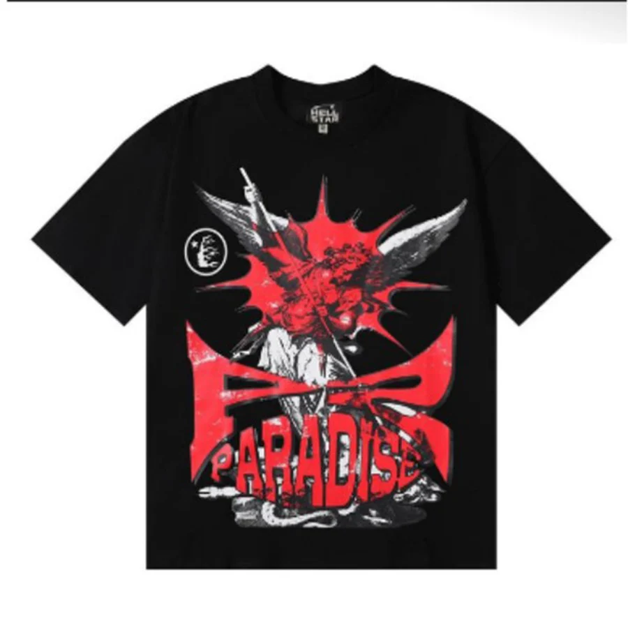 Black Winged Figure Red Graphic T-Shirt — Black