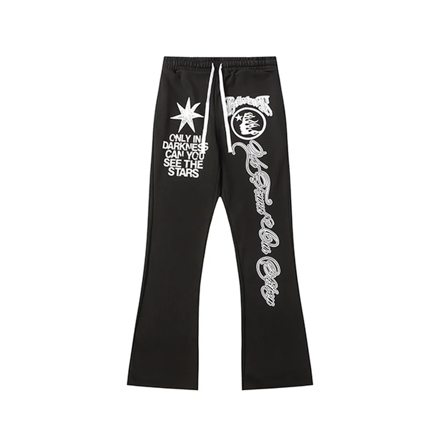 Hellstar Black, White Graphic Text And Star Sweatpants