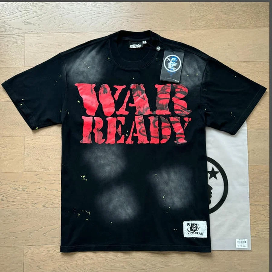 Hellstar Black Distressed Red Text Graphic T-Shirt