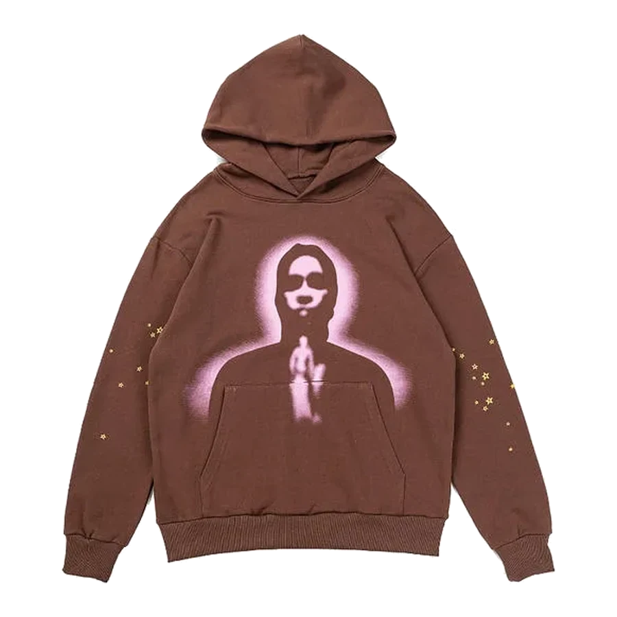Hellstar Brown Graphic Print Portrait Hoodie