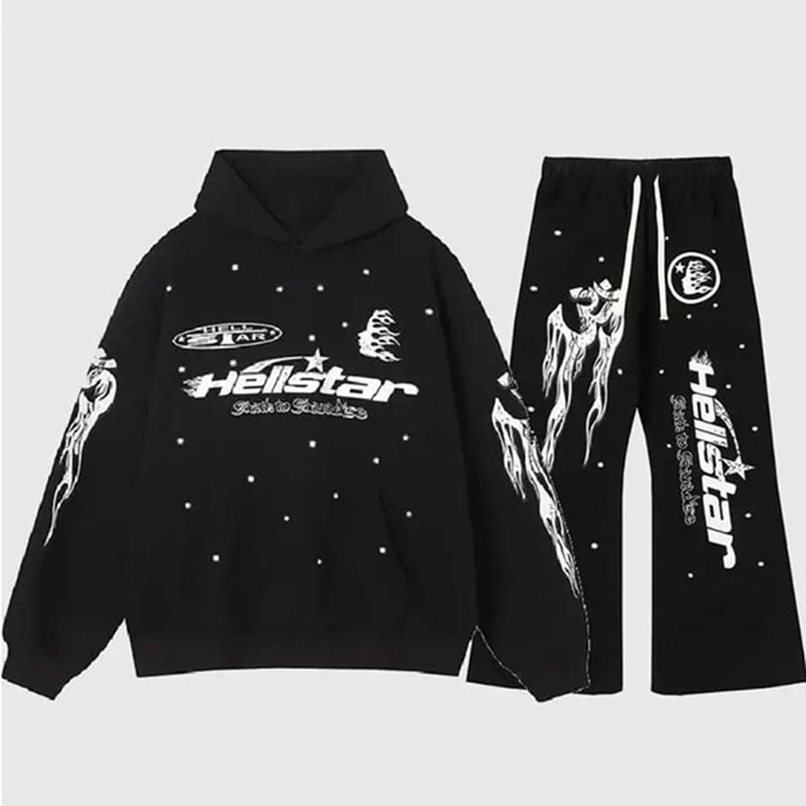 Black Star And Flame Graphics Tracksuit — Black