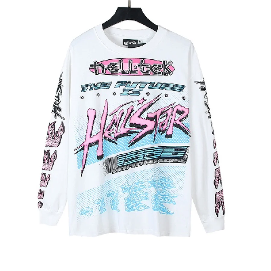 Hellstar White Cyberpunk Racing Aesthetic Graphic T-Shirt