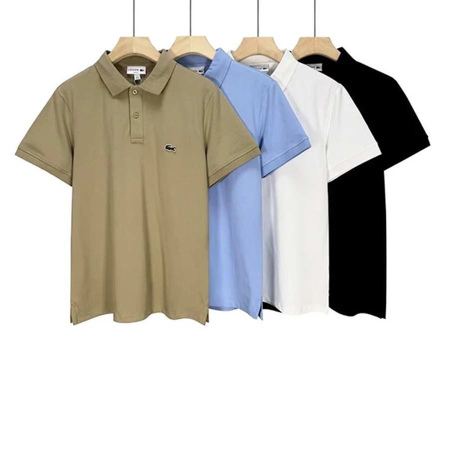 Lacoste Tan, Light Blue, White, Black Solid Color Polo Shirts Polo