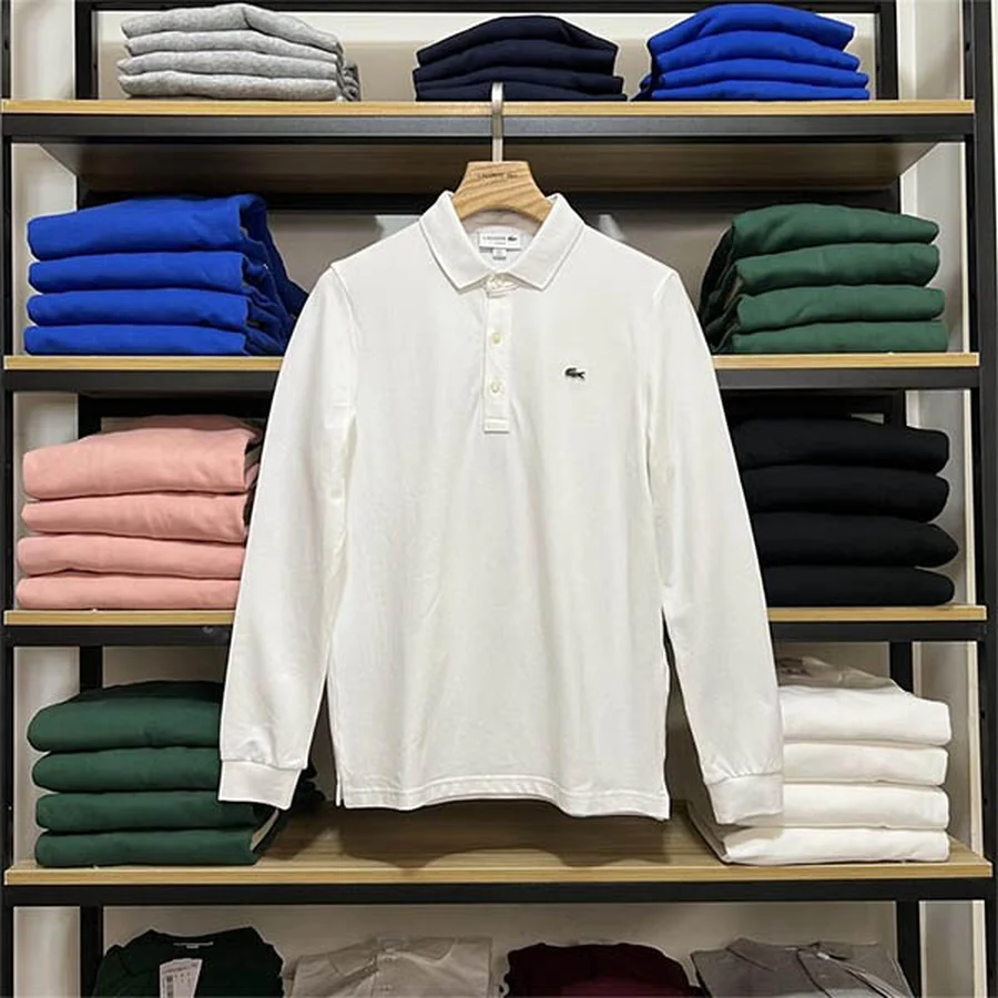Lacoste White Long Sleeve Solid Polo Polo