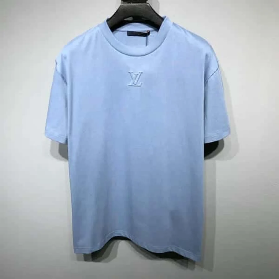 Louis Vuitton Light Blue Tonal Embossed Chest Logo T-Shirt