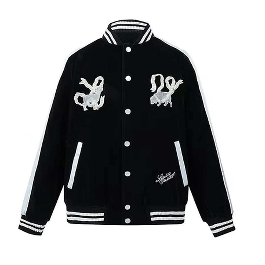 Navy, White Monogram Bandana Patchwork Print Jacket — Black