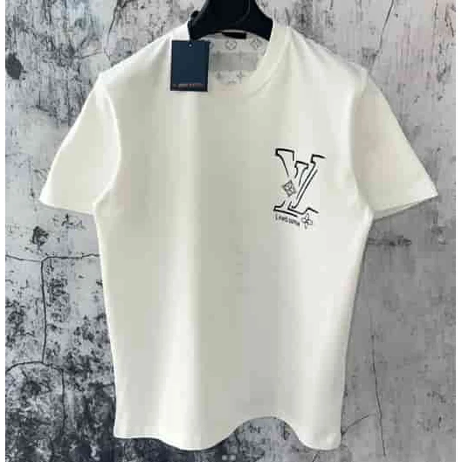 Louis Vuitton White Sketched Logo Chest Print T-Shirt