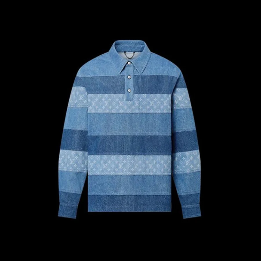 Louis Vuitton Blue Monogram Striped Rugby Shirt Shirt