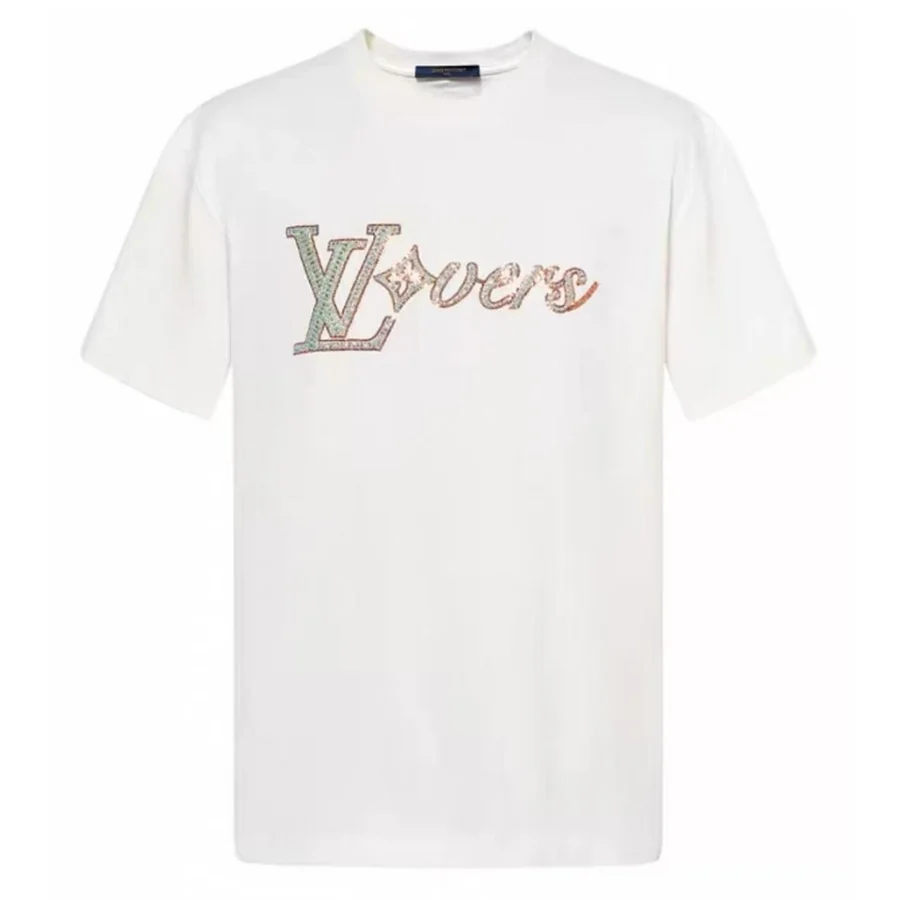 Louis Vuitton White Bejeweled Script Logo T-Shirt