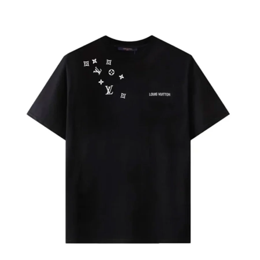 Blue Monogram Sleeve Trim T-Shirt — Black