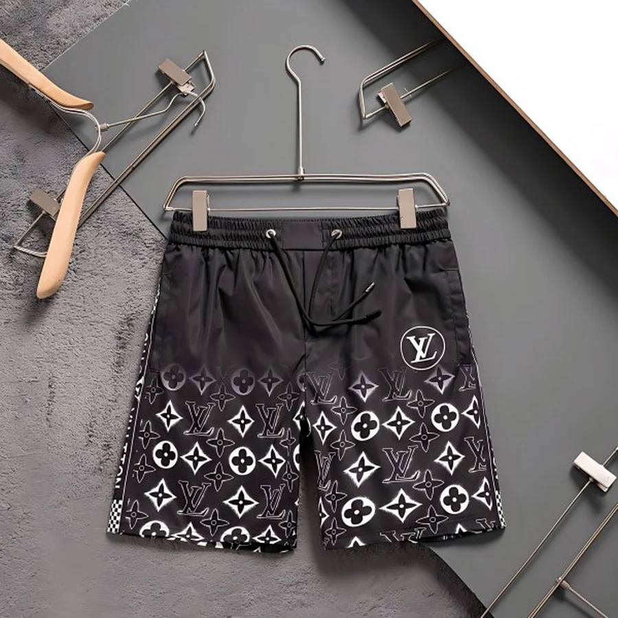 White, Multi-Color Rainbow Monogram Pattern Shorts — Black