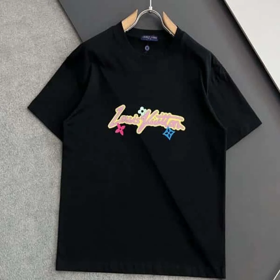 Blue Monogram Sleeve Trim T-Shirt — Black
