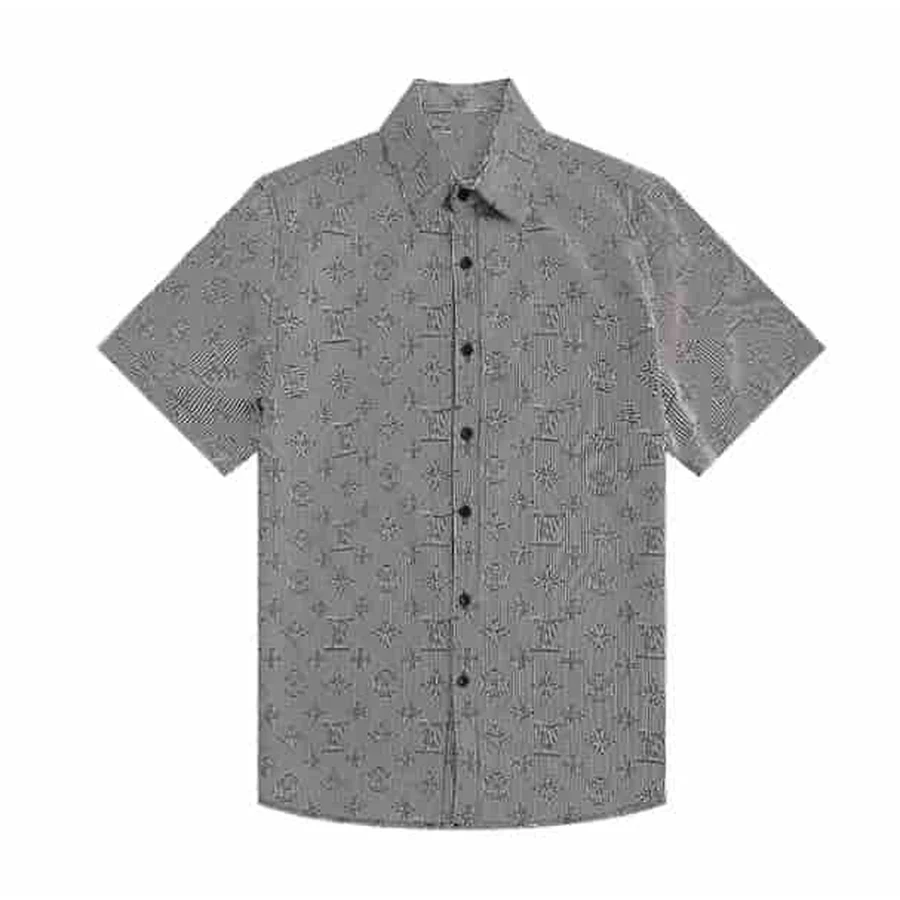 Louis Vuitton Grey, Black All-Over Monogram Print Shirt