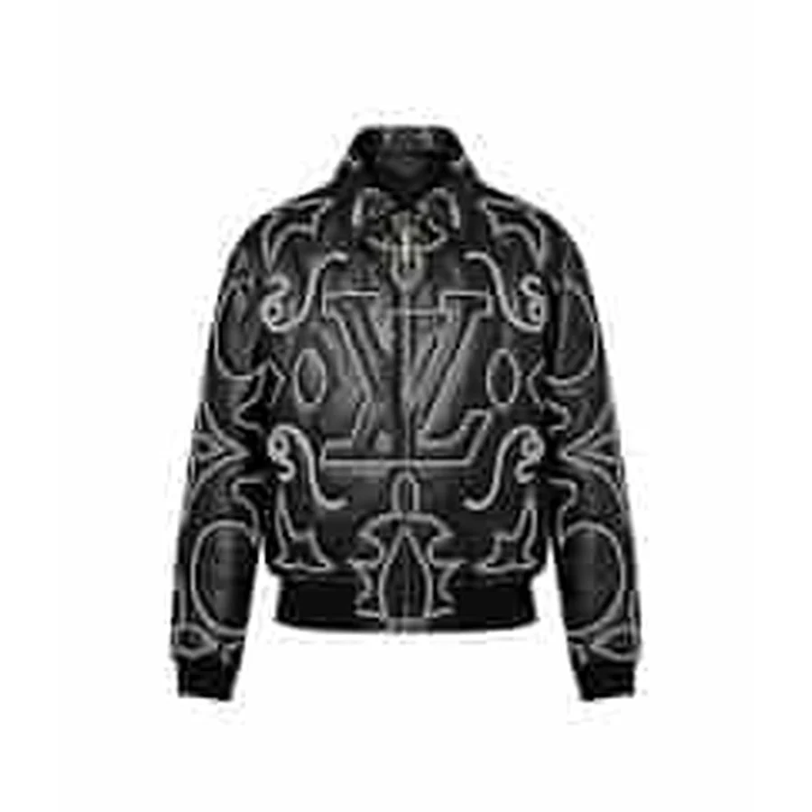 Louis Vuitton Black, White Quilted Leather With Scrollwork Jacket