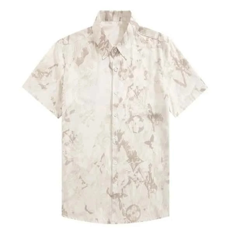 Cream Monogram Floral Watercolor Print Shirt — Cream