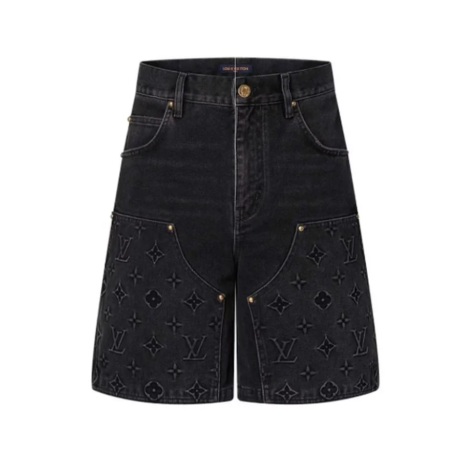 White, Multi-Color Rainbow Monogram Pattern Shorts — Black