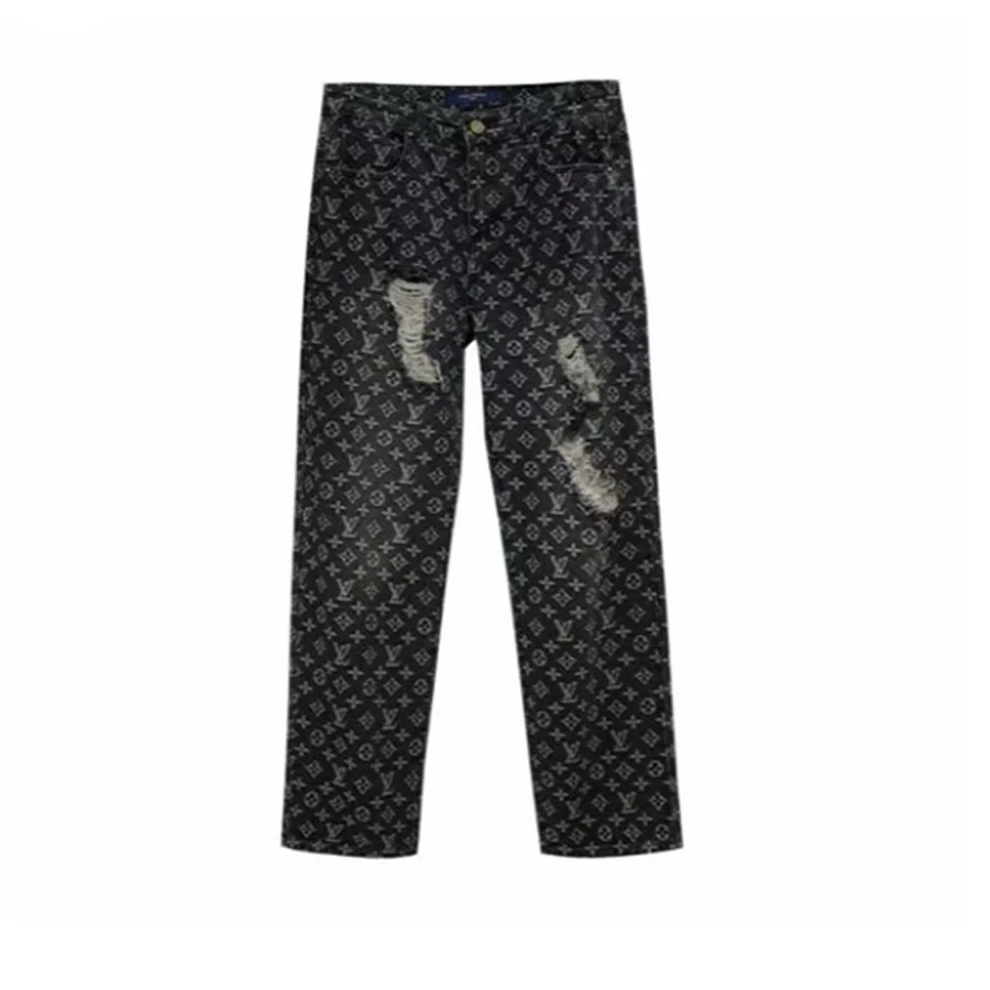 Blue Monogram Patchwork Denim Jeans — Black