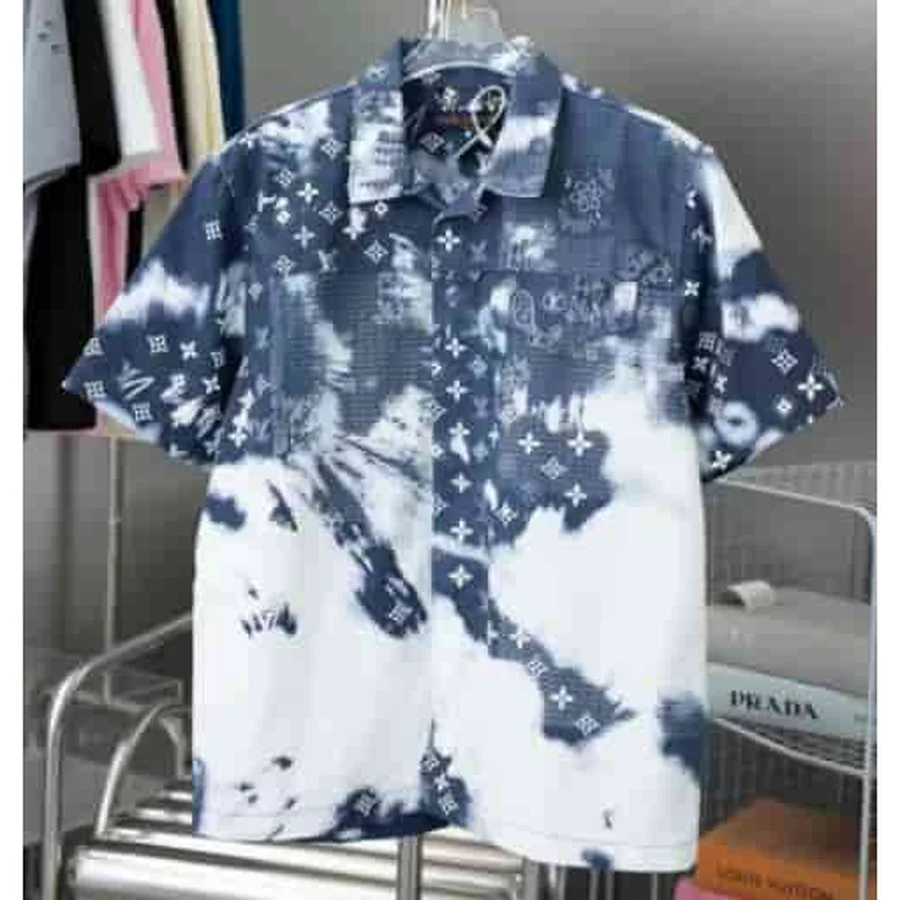 Blue, White Tie-Dye Bandana Monogram Print Shirt — Blue And White