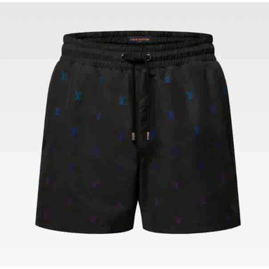 White, Multi-Color Rainbow Monogram Pattern Shorts — Black