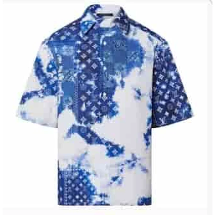 Blue, White Tie-Dye Bandana Monogram Print Shirt — Blue And White