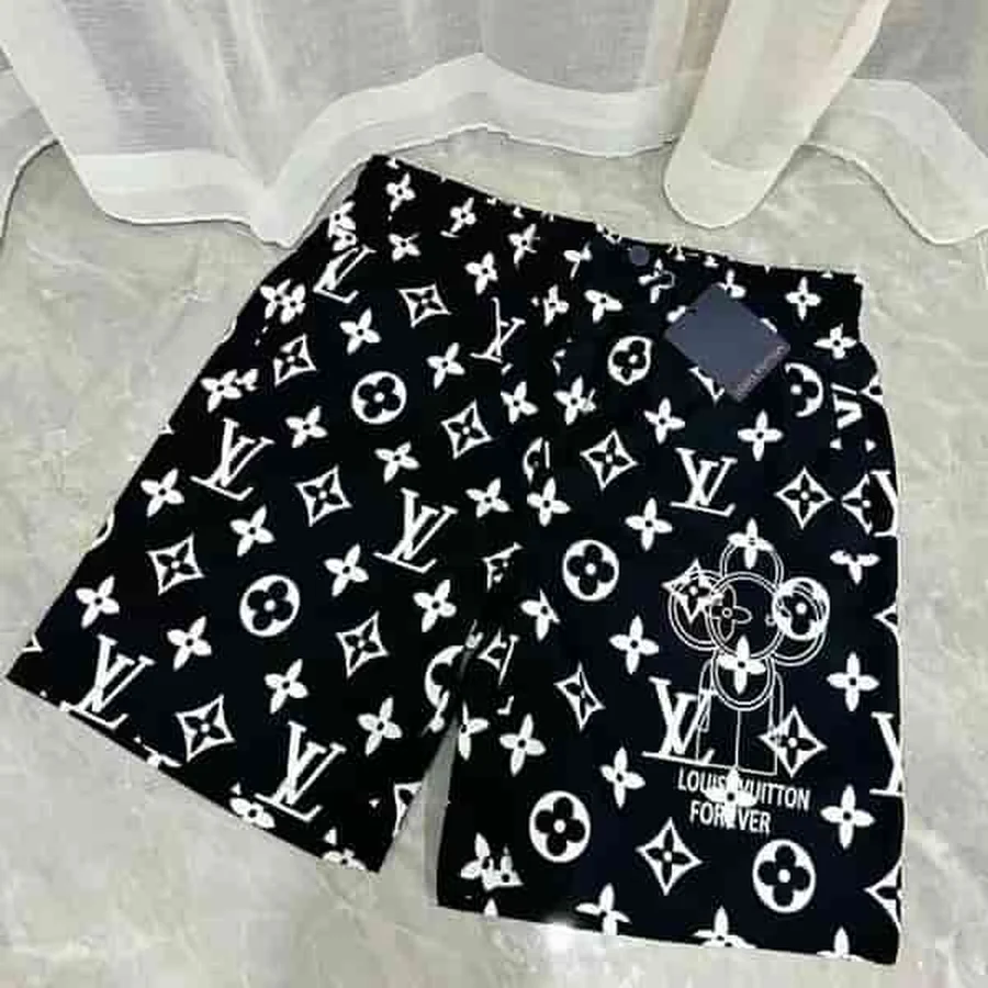 White, Multi-Color Rainbow Monogram Pattern Shorts — Black