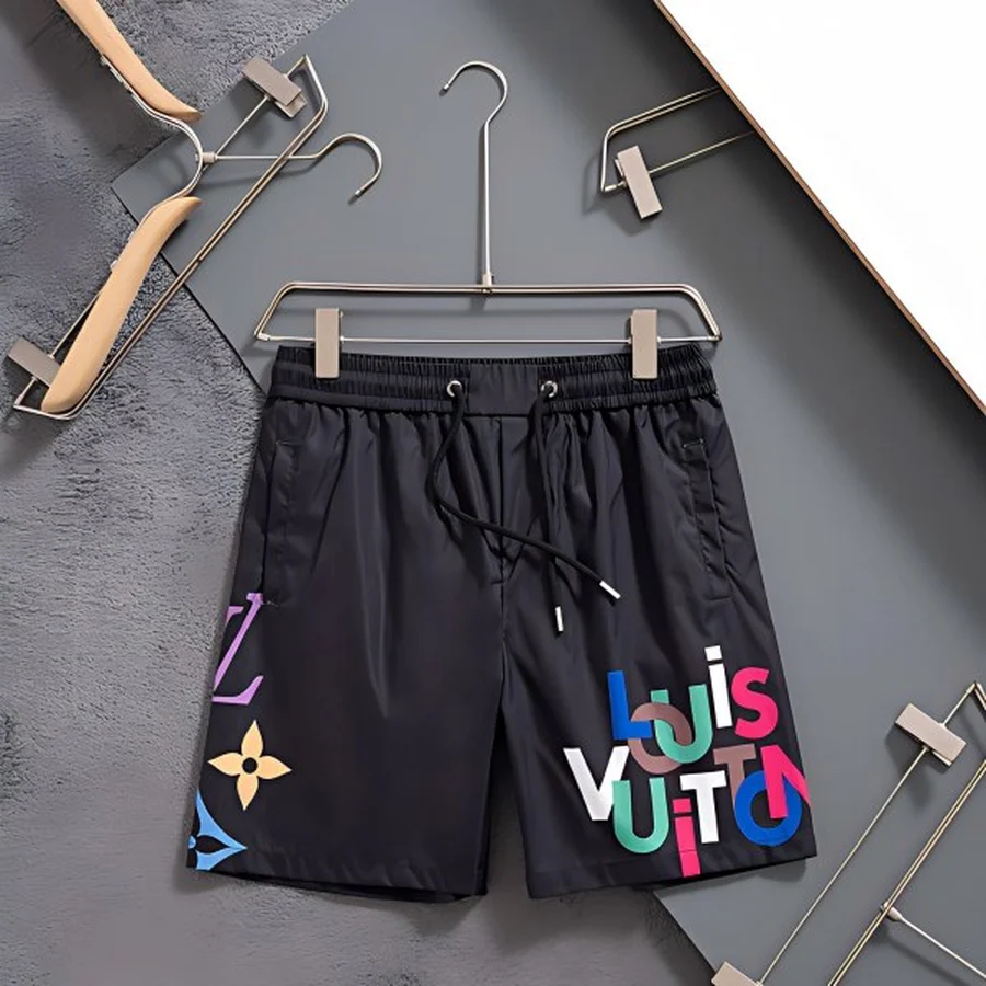 White, Multi-Color Rainbow Monogram Pattern Shorts — Black
