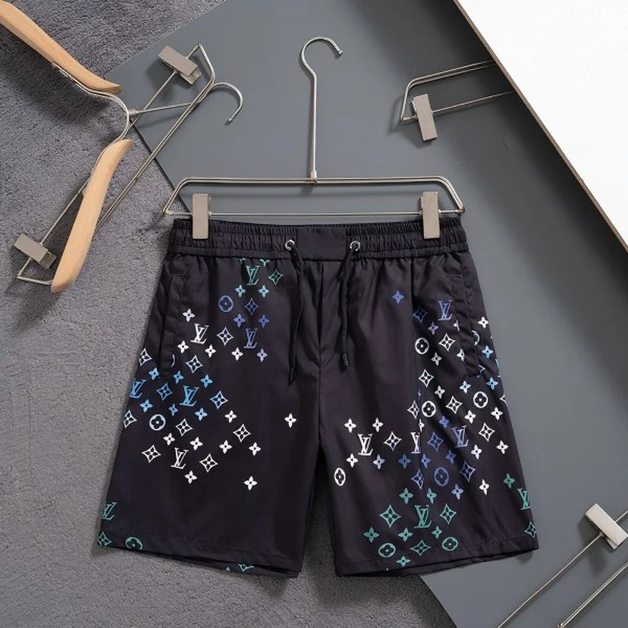 White, Multi-Color Rainbow Monogram Pattern Shorts — Black
