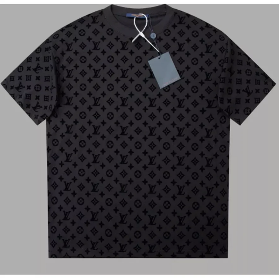 Blue Monogram Sleeve Trim T-Shirt — Black