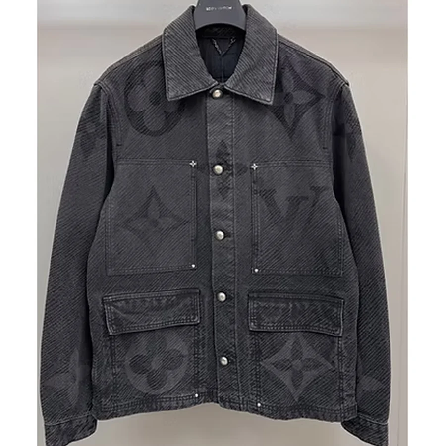 Navy, White Monogram Bandana Patchwork Print Jacket — Black