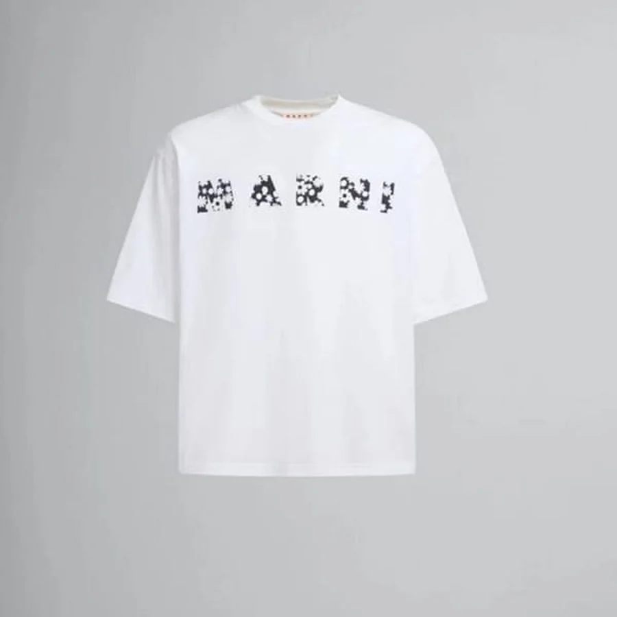 Marni White Floral Fill Block Text T-Shirt